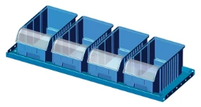 33_Telaio con contenitori in plastica con frontalino trasparente